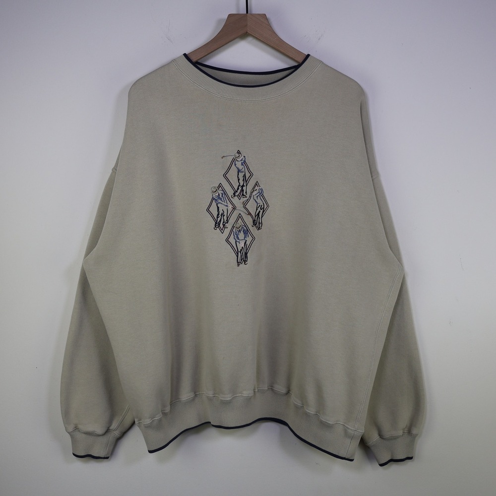 Vintage 90s MC Sport Golf Embroidered Crewneck Sweatshirt 2X Beige Oversized
